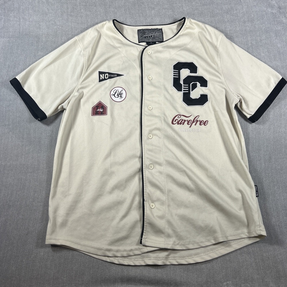 Brooklyn Cloth Carefree Collective 1991 Men White Black Baseball Jersey L